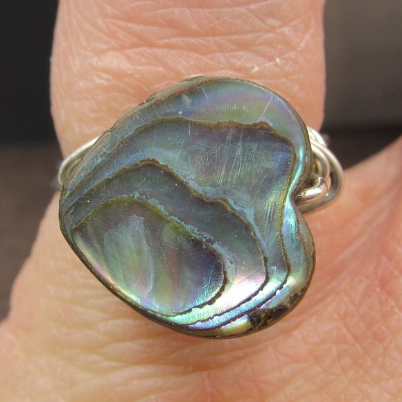 Jewelry - Size 4.75 Sterling Silver Abalone Heart Wire Ring